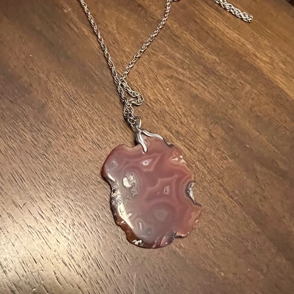 Sliced Agate on silver chain Necklace